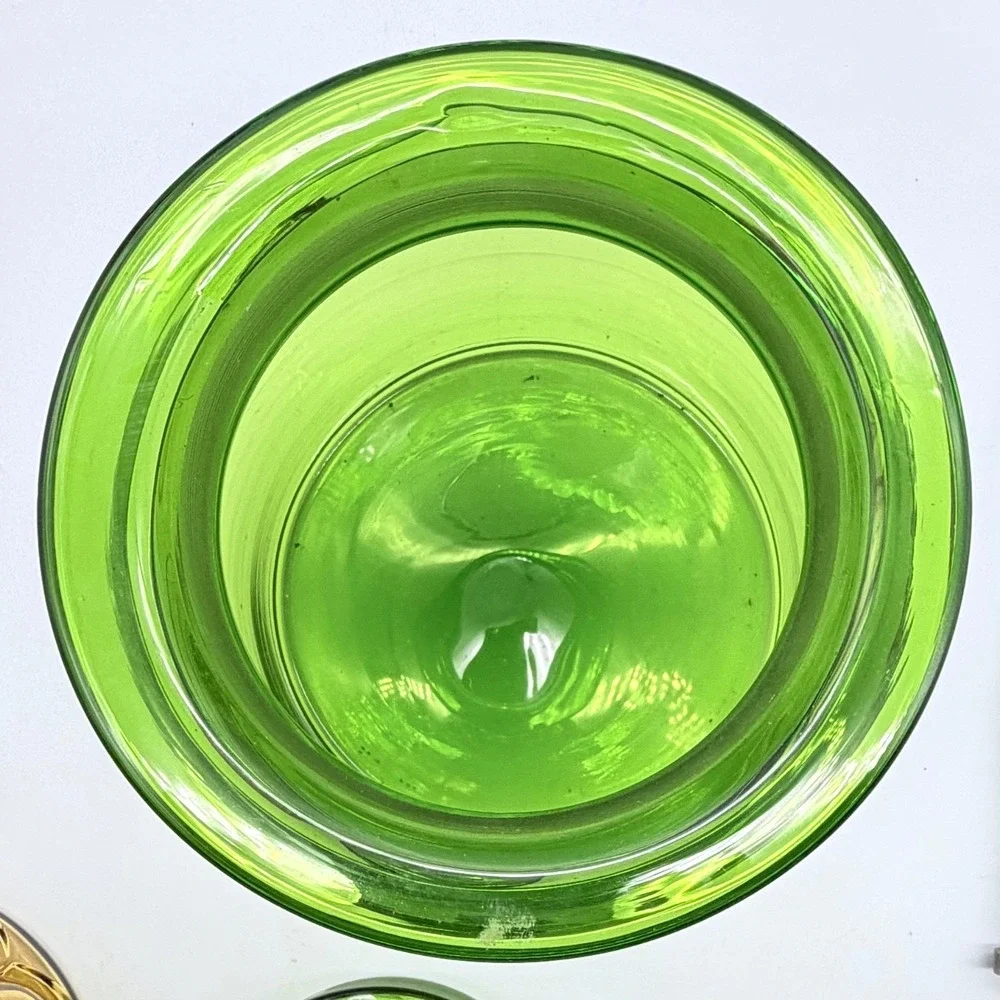 Counterpoint Hand Blown Glass Apothecary Jar Green Vintage Japan Sunburst Lid